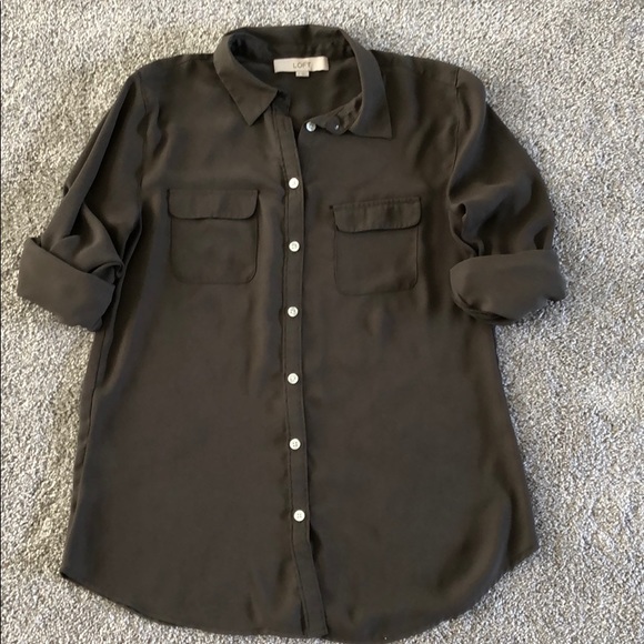 LOFT olive green button-down shirt - size S - Picture 1 of 3